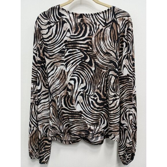 VTG Y2K Joseph Ribcoff Womens Top Size 16 Brown White Zebra Print Long Sleeve - Picture 7 of 8